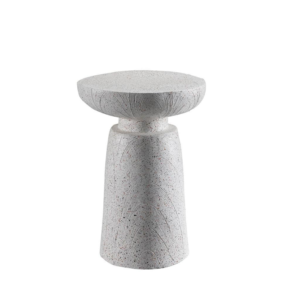 Chalice 13.75 in. x 20 in. Speckled White Round Stone Outdoor Accent Table