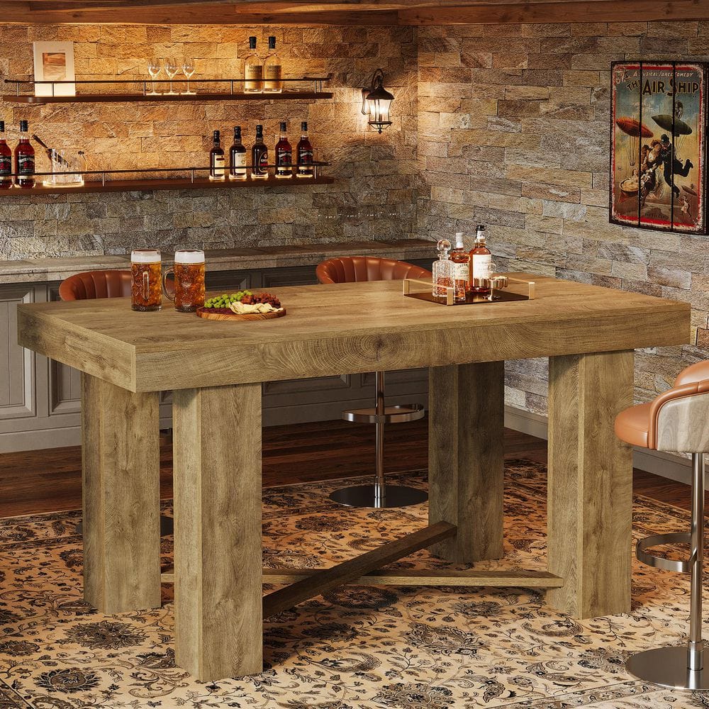 BYBLIGHT Natural 55.11 in. H Rectangle Wood Bar Table Seats 4