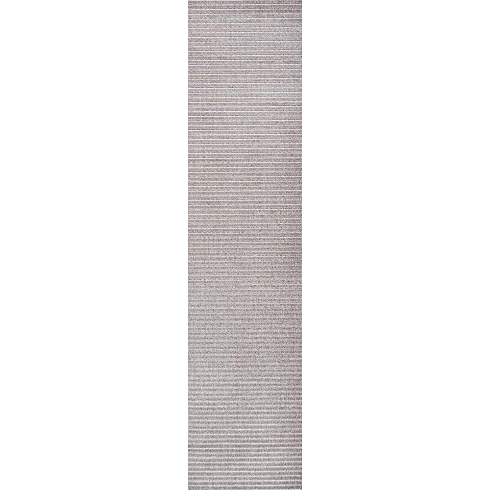 Scandi Minimalist Gray/Ivory Striped Synthetic Runner Rug 2x8