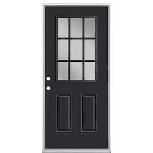 36 in. x 80 in. 9 Lite Jet Black Right-Hand Inswing Painted Smooth Fiberglass Prehung Front Exterior Door, Vinyl Frame