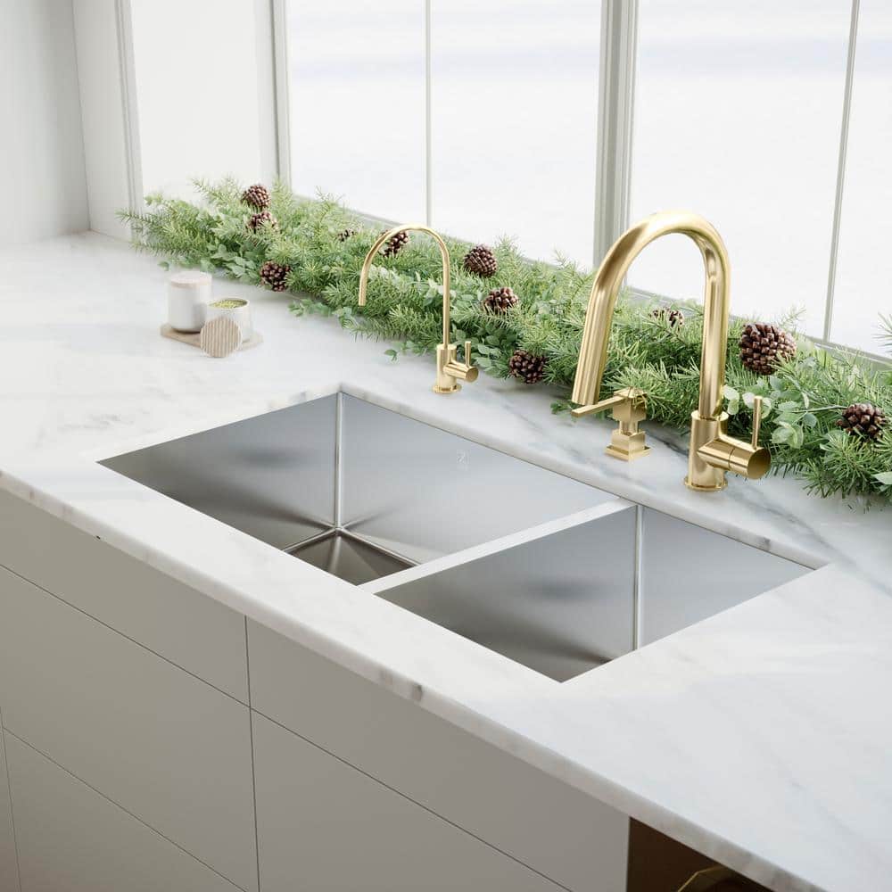 Chamonix 33" Stainless Steel Double Basin Undermount Kitchen Sink