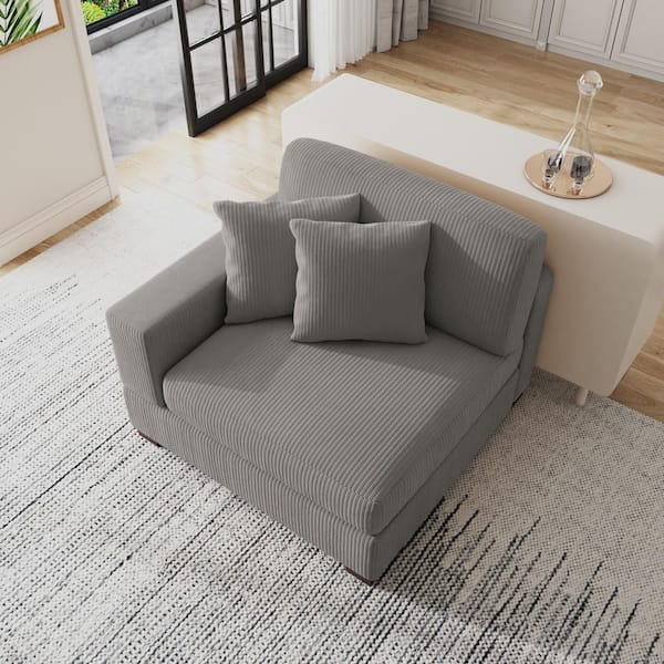 Uixe Modern Left Arm Facing Light Gray Corduroy Fabric Sectional Corner Arm Chair with 2 Pillows (Set of 1)