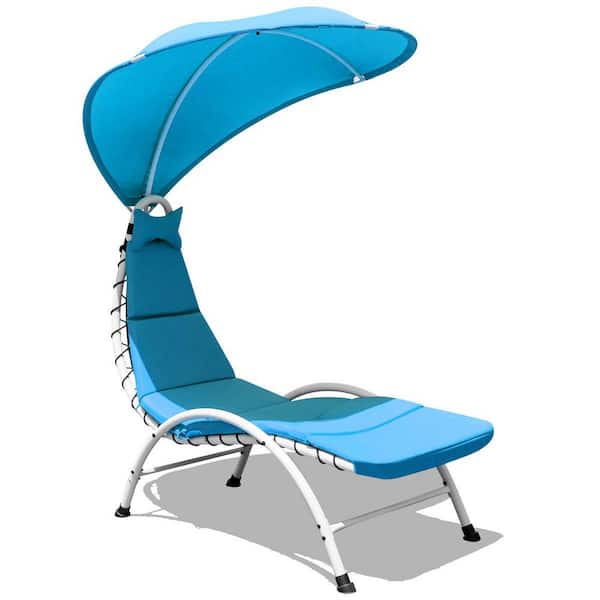 Unbranded Metal Outdoor Canopy Chaise Lounge with Turquoise Cushion