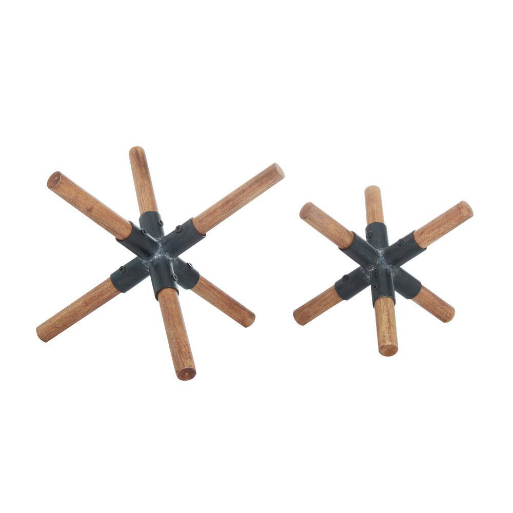 Rustic Dark Wood X-Shaped Tabletop Sculpture