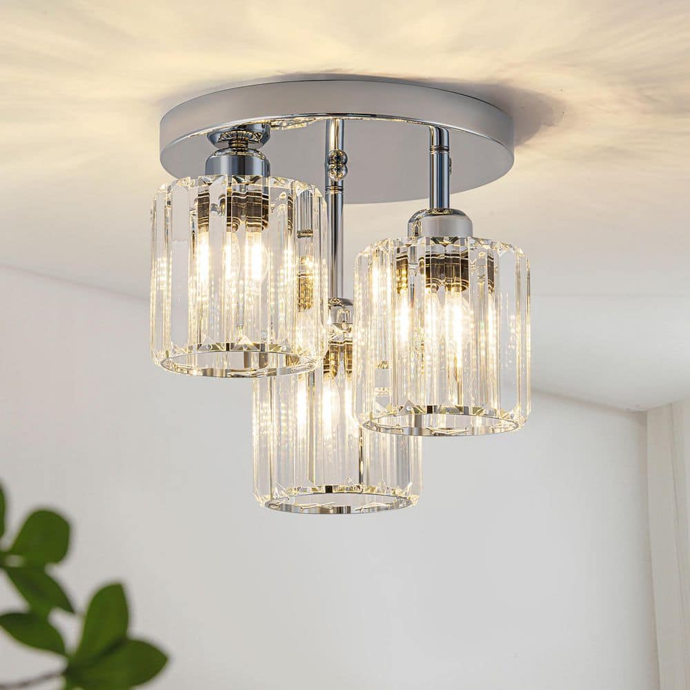 TinHon 10 in. 3-Light Modern Chrome Flush Mount Ceiling Light with