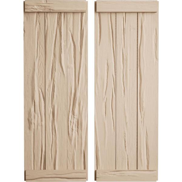 Ekena Millwork 16.5 in. x 32 in. Timberthane Polyurethane 3-Board Joined Board-n-Batten Riverwood Faux Wood Shutters, End Batten Pair