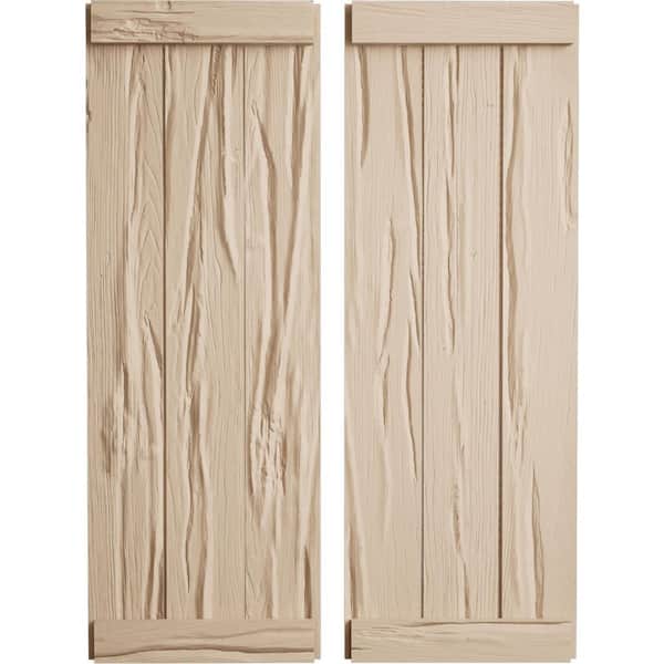 Ekena Millwork 16.5 in. x 48 in. Timberthane Polyurethane 3-Board Joined Board-n-Batten Riverwood Faux Wood Shutters, End Batten Pair