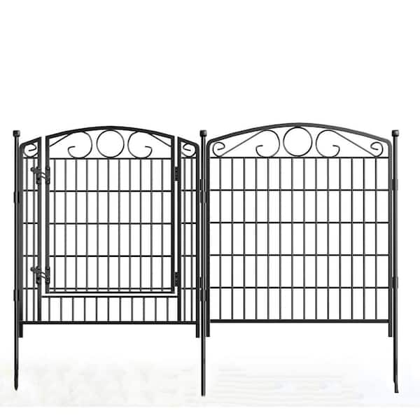 FAWEY TRED INC 8 Panels Decorative Garden Fence with Gate, No Dig 31.3 in.(H) x 17.3 ft.(L) Metal Fence Outdoor