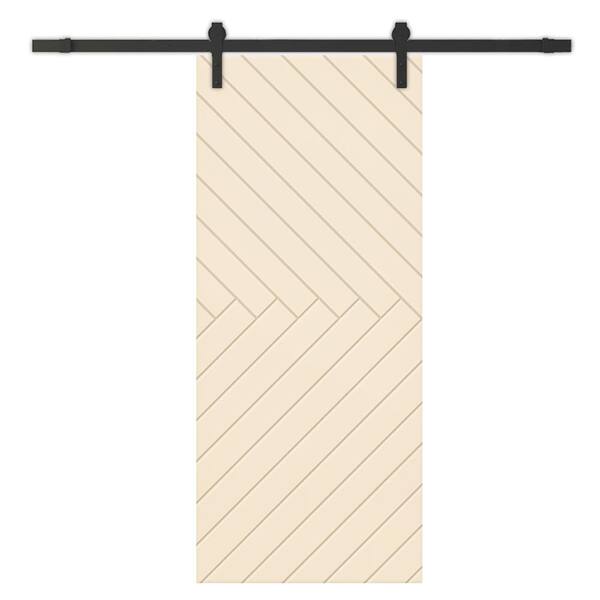 CALHOME 24 in. x 80 in. Beige Painted Composite MDF Paneled Interior Sliding Barn Door with Hardware Kit