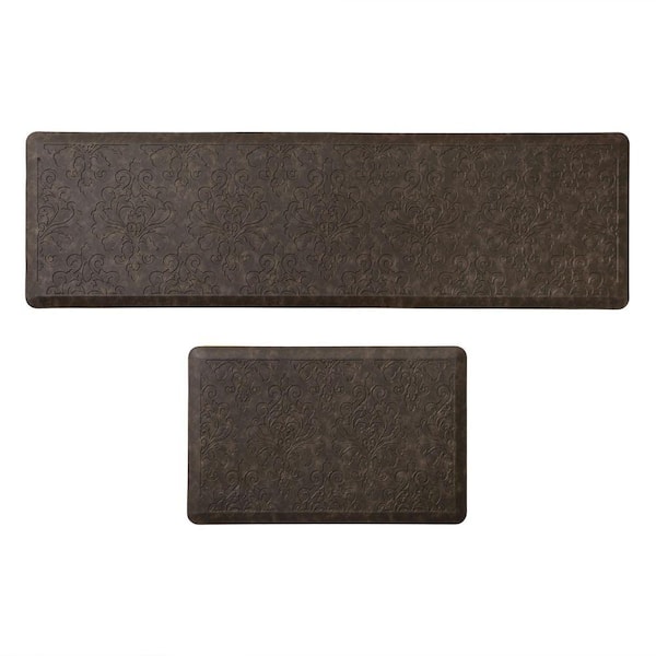 Marni Brown 17.5 in. x 60 in. Floral Synthetic 2-Piece Kitchen Mat Set
