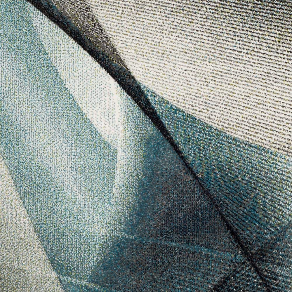 Grey and Teal Geometric Medium Pile Area Rug, 6'7" x 9'
