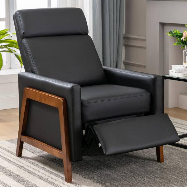URTR Black Wood-Framed PU Leather Recliner Chair Adjustable Home Theater  Seating with Thick Seat Cushion and Backrest T-01280-B - The Home Depot