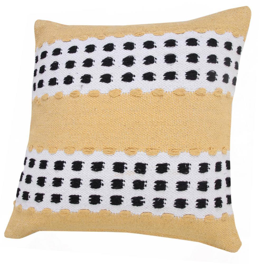 Yellow and Black Cotton Striped 20" Square Throw Pillow