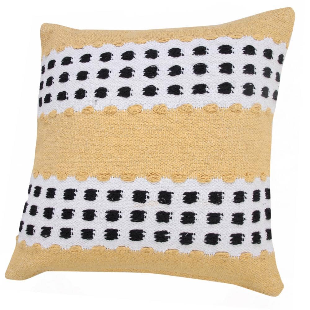 Yellow and Black Cotton Striped 20" Square Throw Pillow