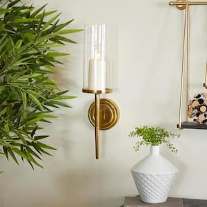 23 in. Gold Aluminum Metal Wall Sconce with Glass Holder