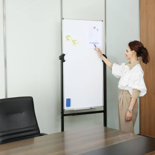 XIWODE 24x36 Inch Magnetic Mobile Whiteboard - Double-Sided With Wheels & Adjustable Height