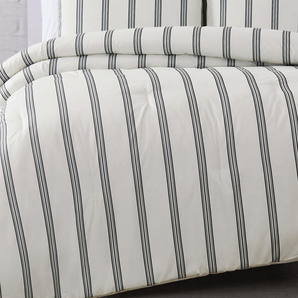 King Black and White Microfiber Striped Bedding Set