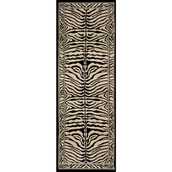 World Rug Gallery Nova Skins Cream/Black 2 ft. 7 in. x 7 ft. 10 in. Indoor Rug Runner