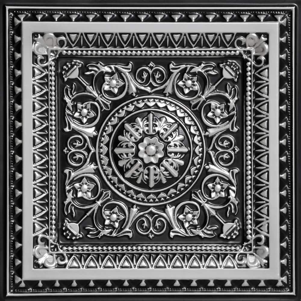 Antique Silver Faux Tin Square PVC Ceiling Tiles, 24x24 Inches