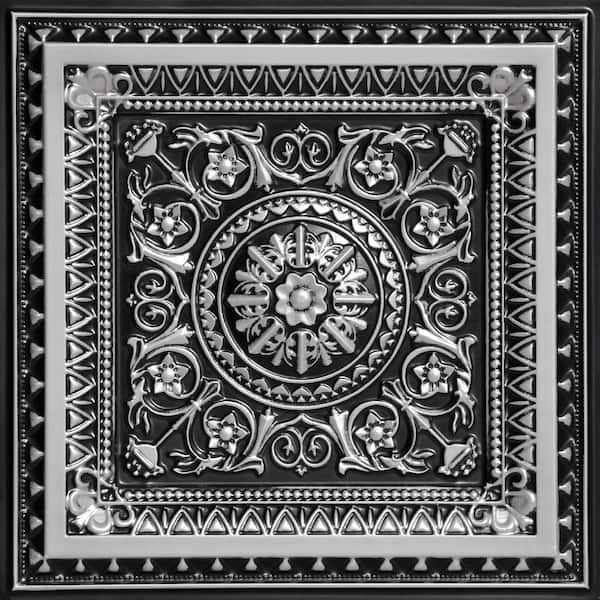 La Scala 2 ft. x 2 ft. PVC Glue-up or Lay in Faux Tin Ceiling Tile in Antique Silver (200 sq.ft./case)