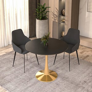 Round Dining Table 31 in. MDF Wood Tabletop with Gold Steel Pedestal Base Bristol Series in Black