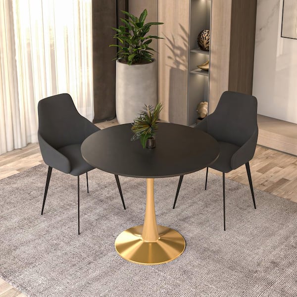Leisuremod Round Dining Table 31 in. MDF Wood Tabletop with Gold Steel Pedestal Base Bristol Series in Black