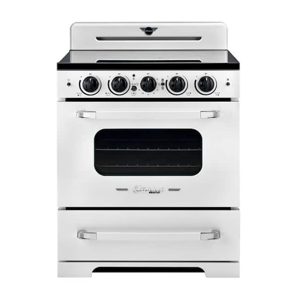 Classic Retro 30 in. 5 Burner Element Freestanding Induction Range with Convection and Air Fry Oven in Marshmallow White