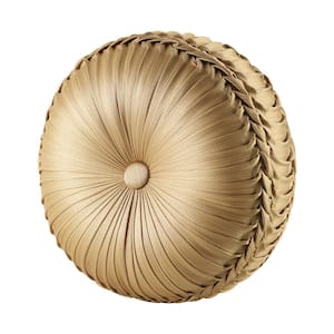 Nottingham Gold Polyester 15 in. x 15 in. Tufted Round Decorative Throw Pillow