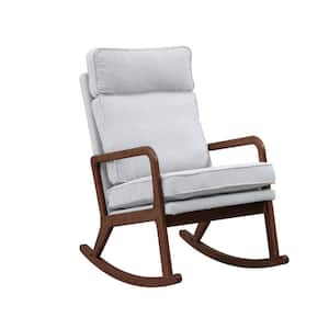 Modern Wood Outdoor Rocking Chair with Gray Cushions, Comfortable Boucle Upholstered High Back