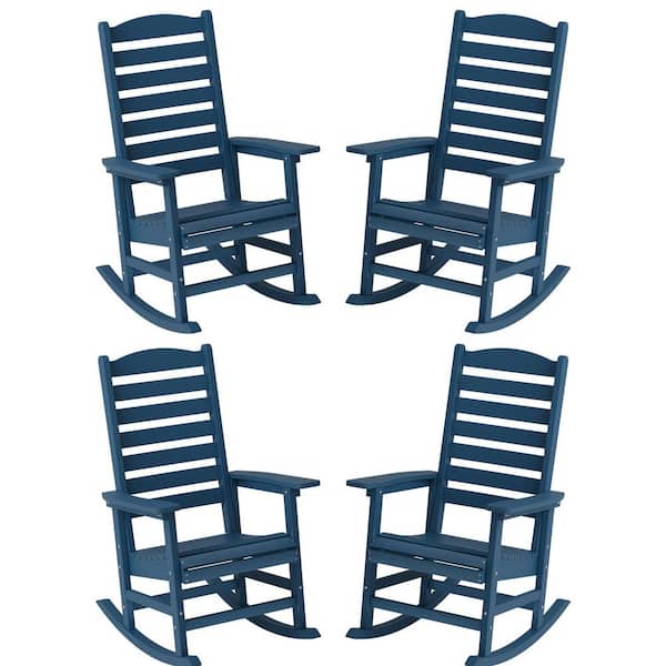 Navy All Weather Resistant HIPS Plastic Patio Outdoor Rocking Chair for Lawn, Porch, Indoor and Garden (Set of 4)