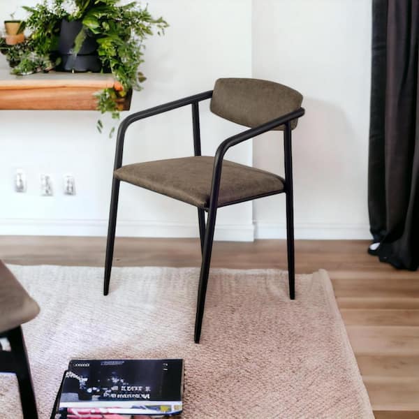 HomeRoots Brown And Black Upholstered Faux Leather Open Back Arm Chair (Set Of 2)