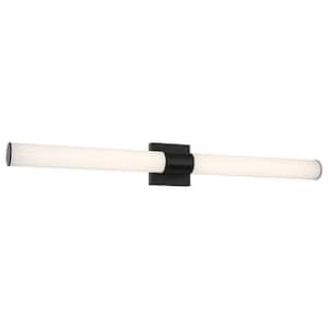 Vantage 36 in. 1-Light Black CCT LED Tube Vanity Light with White Acrylic Shade