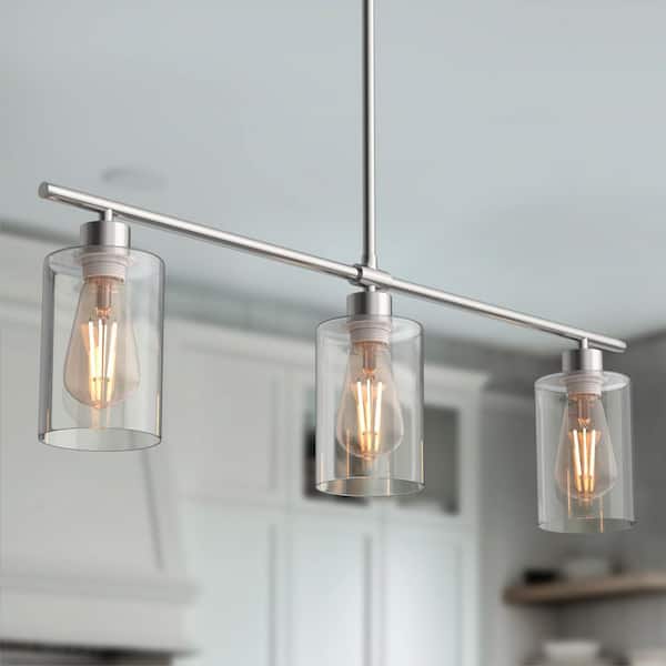 Briignite 180-Watt 3-Light Chrome Kitchen Island Linear Pendant Mini Pendant Light with Clear Glass Shade