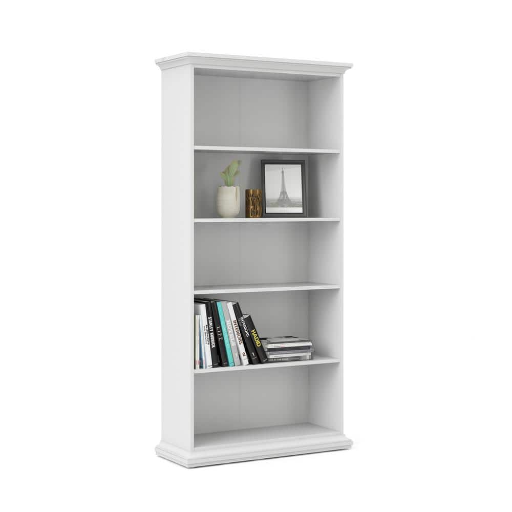 Sonoma Tall Wide Adjustable White Wood 5-Shelf Bookcase