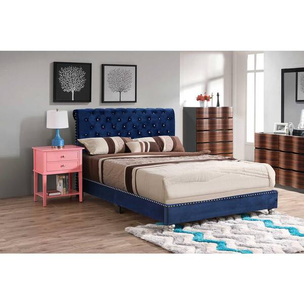 tremont queen navy upholstered bed