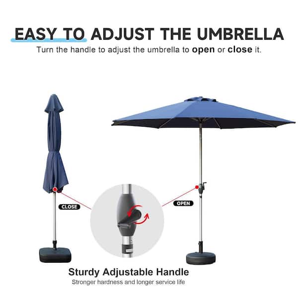 Cosmos 9 ft. 8 Ribs Patio Umbrella with Push Button, Tilt and Crank in Navy Blue