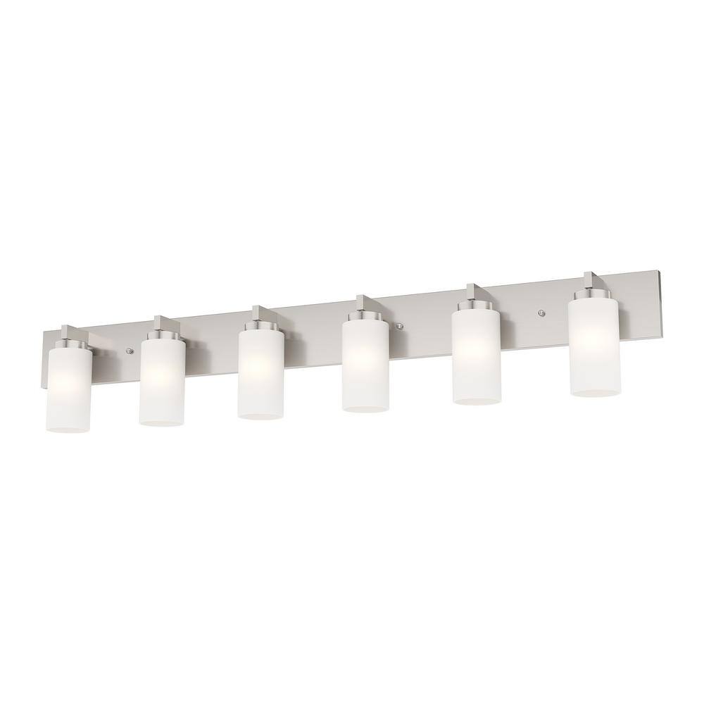 Brushed Nickel 6-Light Steel Vanity with Satin Opal Glass