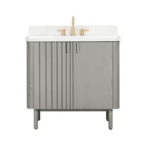 Blakely 37 in. W x 22 in. D x 35 in. H Single Sink Bath Vanity Combo in Gray Oak Finish with Calacatta Quartz Top