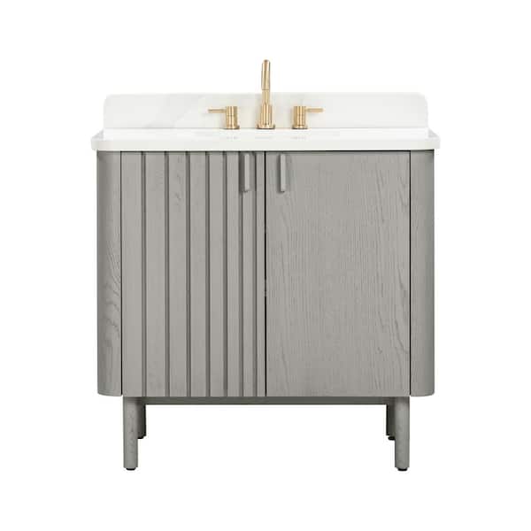 Blakely 37 in. Single Sink Gray Oak Bath Vanity with Calacatta White Quartz Top