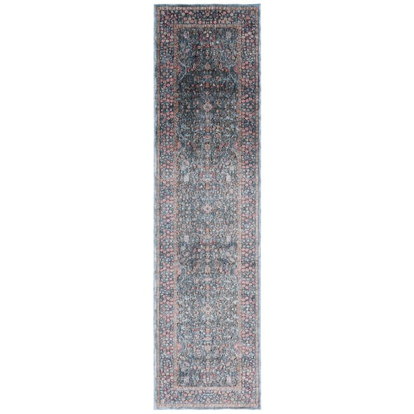 Crimson 2 ft. x 8 ft. Blue/Black Border Floral Runner Rug