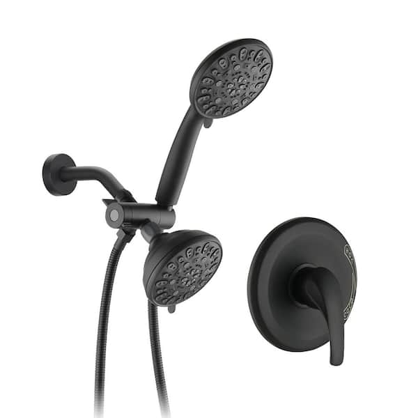YASINU 48-Spray Round High Pressure Multifunction Deluxe Wall Bar Shower Kit with Hand Shower in Matte Black (Valve Included)