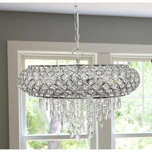 5-Light Chrome Chandelier with Tiered Crystal Glass Shade