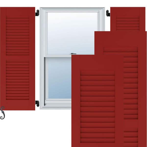 Ekena Millwork 15-in W x 76-in H Americraft Two Equal Louver Exterior Real Wood Shutters (Per Pair), Fire Red