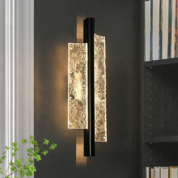 Minimalistic 6.1 in. 2-Lights Integrated LED Wall Lamp, Modern Black Wall Sconce with Acrilic Shade for Living Room