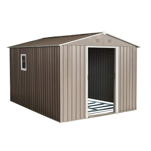 7.74 ft. x 9.94 ft. Outdoor Metal Storage Shed with Metal Floor Base with Window Grey (70 sq. ft.)