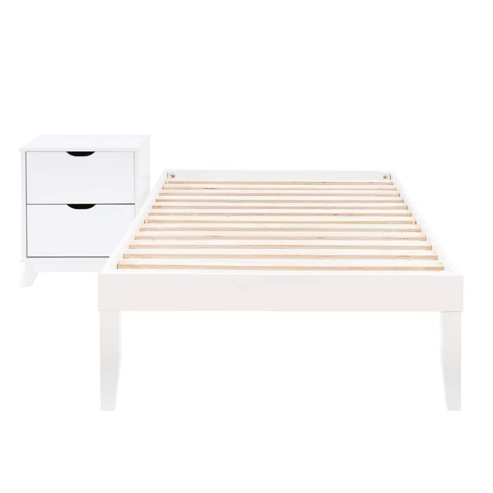 Pheba 2-Piece White Twin Platform Wood frame Bed and 1 (2-drawer) Nightstand Bedroom Set