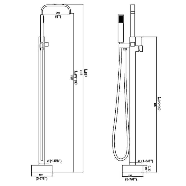 Single-Handle Floor Mount Freestanding Tub Faucet with Hand Shower in Matte Black