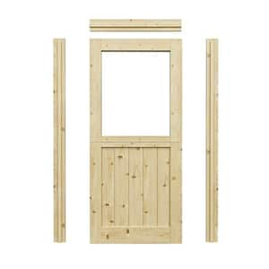 36 in. x 80 in. Solid Pine Universal 1-Lite Clear Glass Unfinished Dutch Wood Prehung Front Door +Quick Assemble Jamb