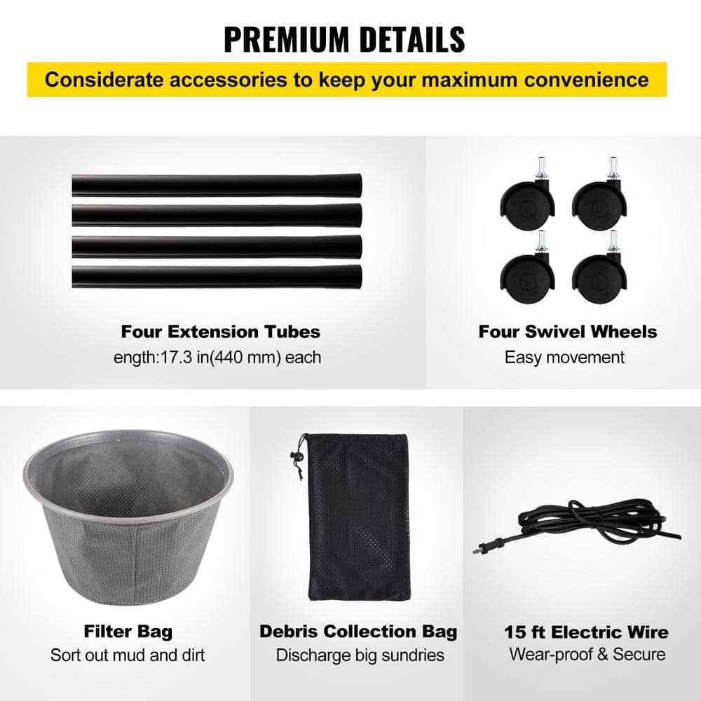 VEVOR 1400W Black and Yellow Pond Vacuum Cleaner with Accessories