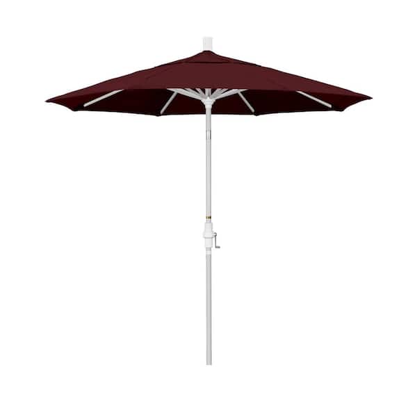 California Umbrella 7.5 ft. Matted White Aluminum Market Patio Umbrella Collar Tilt Crank Lift in Burgundy Pacifica
